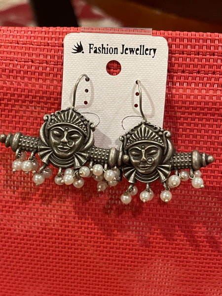 Oxidized Antique  Silver Durga Earrings