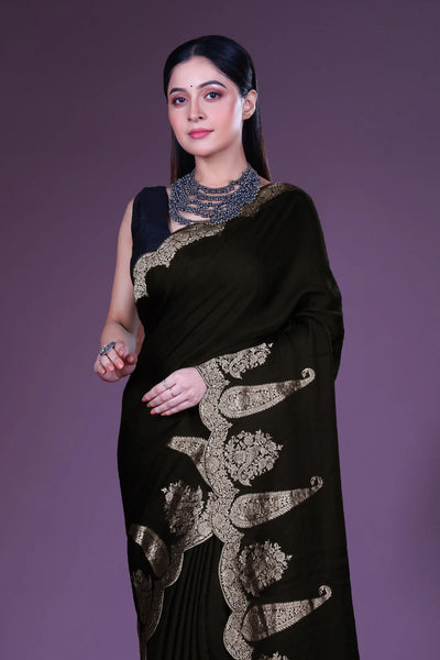 Black and Gold Soft Mashru Silk Saree