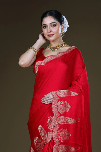 Red and Gold Soft Mashru Silk Saree