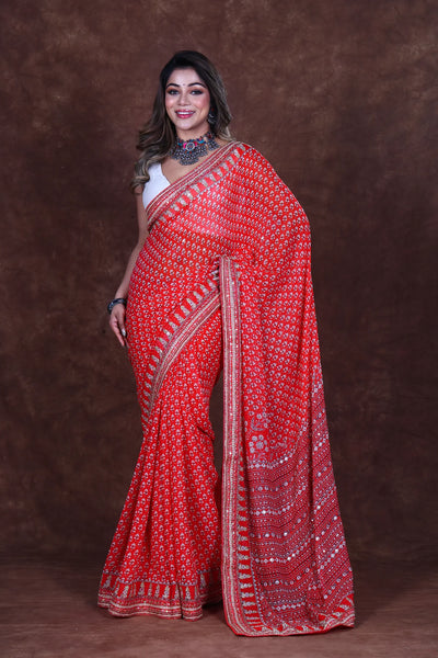 Rouge Georgette Chiffon Saree