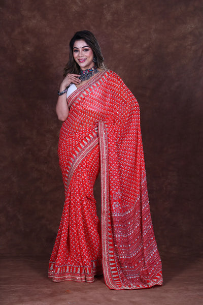 Rouge Georgette Chiffon Saree