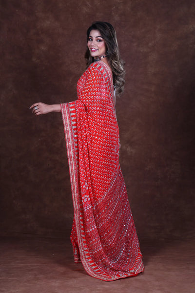 Rouge Georgette Chiffon Saree