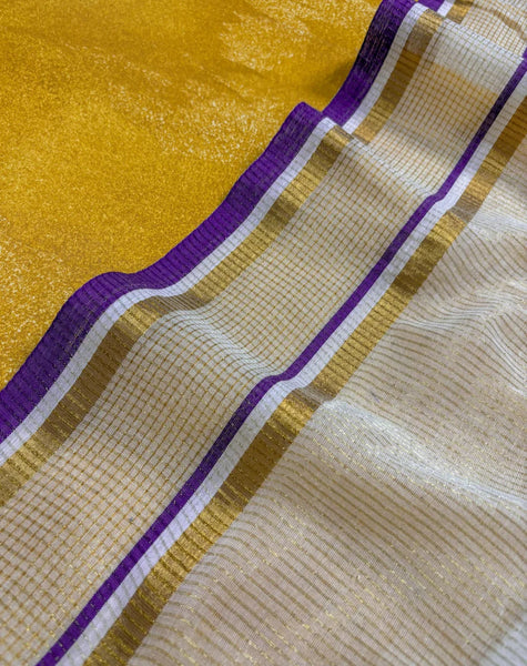 Off White Mulmul Cotton Zari Stripes Saree With Tassels