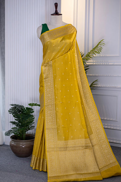 Yellow Handloom Cotton Silk Tissue Banarasi