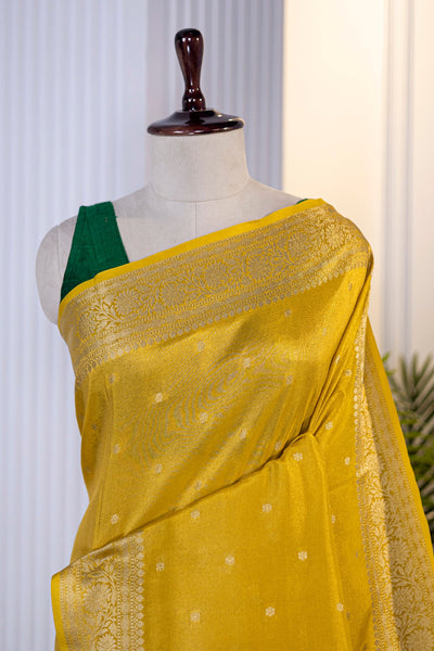 Yellow Handloom Cotton Silk Tissue Banarasi