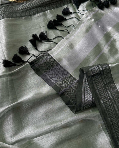 Striking Dual-colored Silver Tissue Cotton Saree