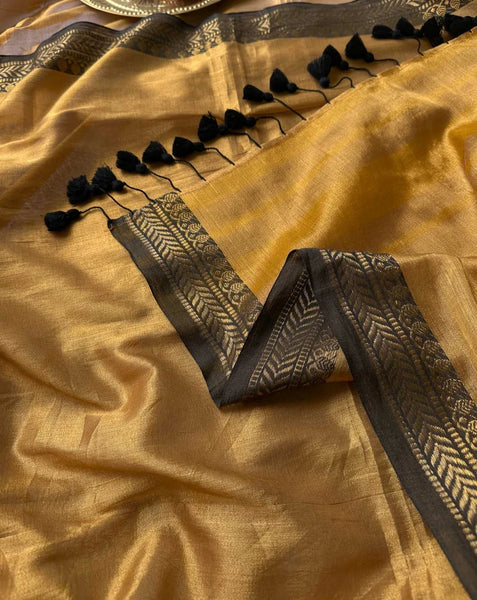 Stunning Dual-colored Gold Tissue Cotton Saree