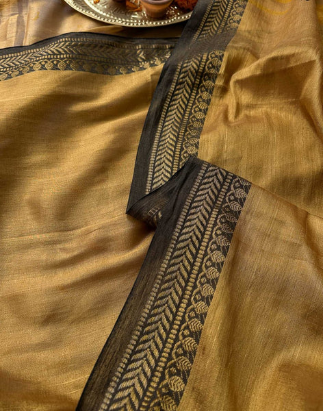 Stunning Dual-colored Gold Tissue Cotton Saree