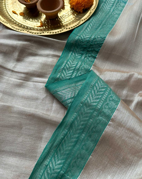 Beautiful Dual-colored Silver Tissue Cotton Saree