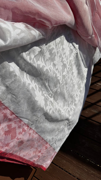 White Saree with Red Jamdani Woven Border with Buti Design