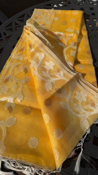 Golden Marigold Resham Silk Muslin Jamdani Saree