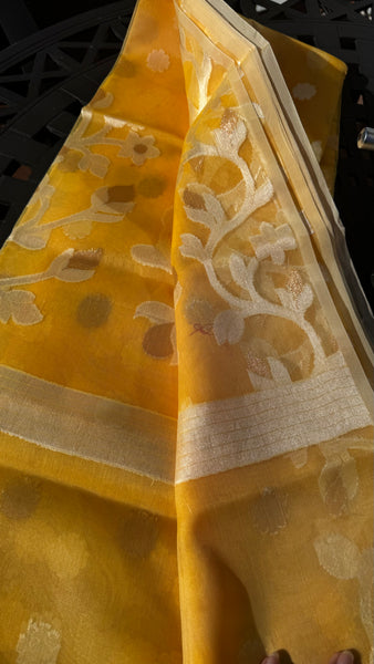 Golden Marigold Resham Silk Muslin Jamdani Saree