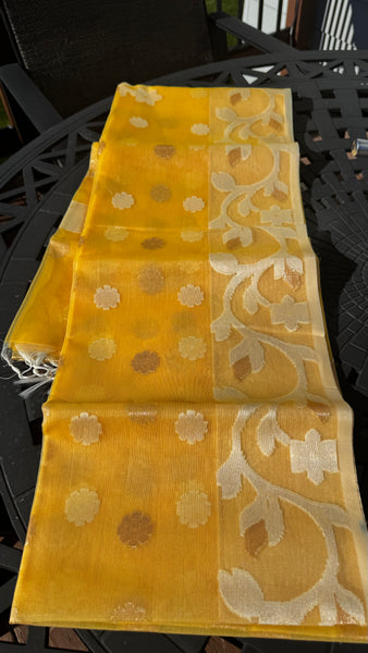Golden Marigold Resham Silk Muslin Jamdani Saree