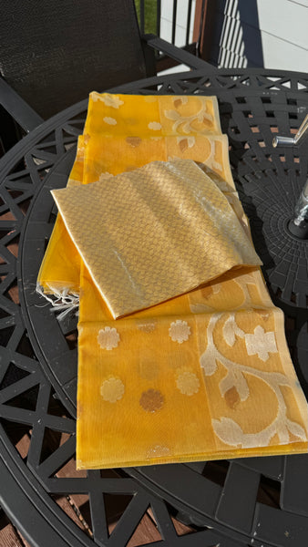 Golden Marigold Resham Silk Muslin Jamdani Saree