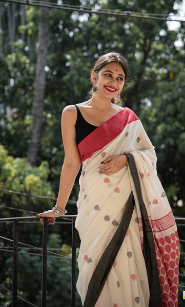 Pure Handloom Cotton with tiny leaf buti