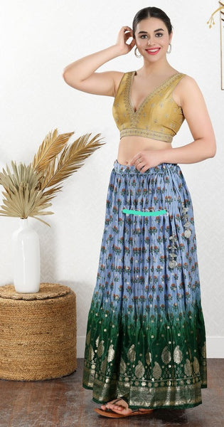 Readymade Mulbury Silk Padded Back Open Sleeveless Gold Saree Blouse