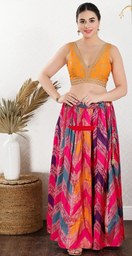 Readymade Mulbury Silk Padded Back Open Sleeveless Mustard Saree Blouse