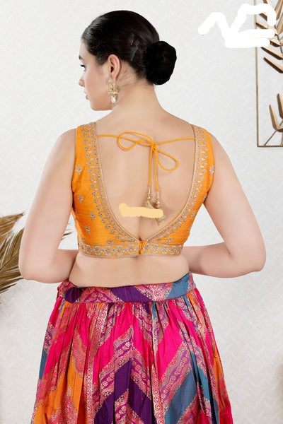 Readymade Mulbury Silk Padded Back Open Sleeveless Mustard Saree Blouse