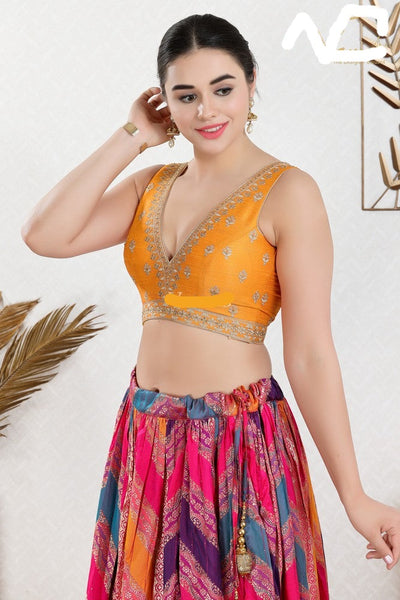 Readymade Mulbury Silk Padded Back Open Sleeveless Mustard Saree Blouse