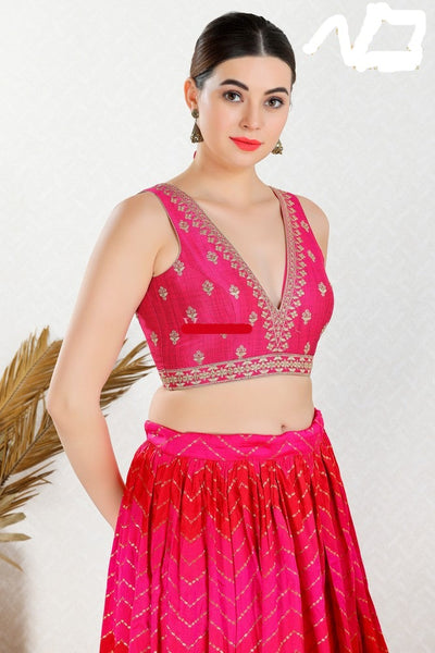 Readymade Mulbury Silk Padded Back Open Sleeveless Pink Saree Blouse