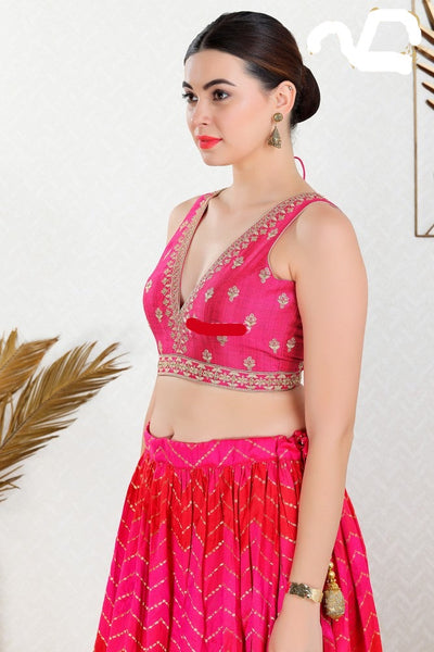 Readymade Mulbury Silk Padded Back Open Sleeveless Pink Saree Blouse