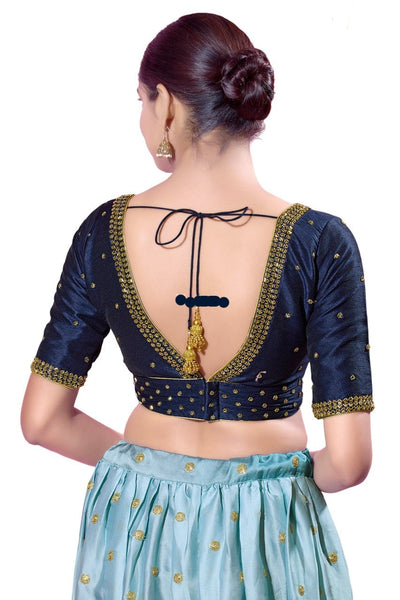 Readymade Mulbury Silk Padded Back Open Elbow Sleeves Saree Blouse
