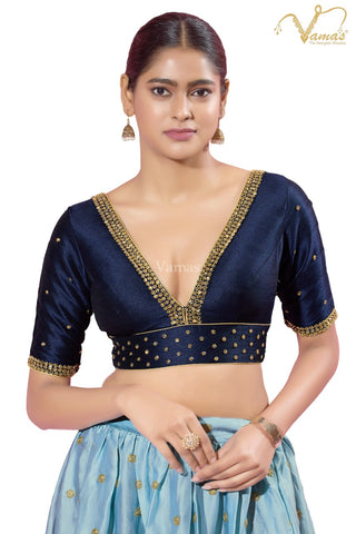 Readymade Mulbury Silk Padded Back Open Elbow Sleeves Saree Blouse