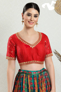 Readymade Silk Padded Back Open Elbow Sleeves Saree Blouse
