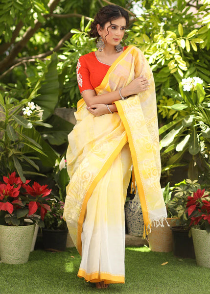 YELLOW BENGAL COTTON BATIK SAREE