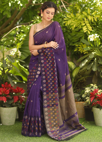 PURPLE COTTON JAMDANI SAREE