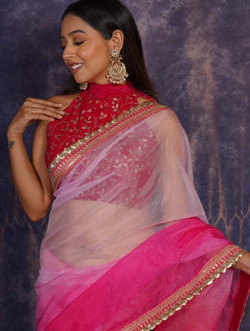 Hot Pink Velvet Halter Neck Blouse