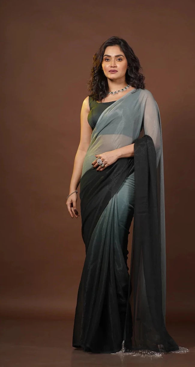 Cloudy Nights Crushed Organza Ombré Saree