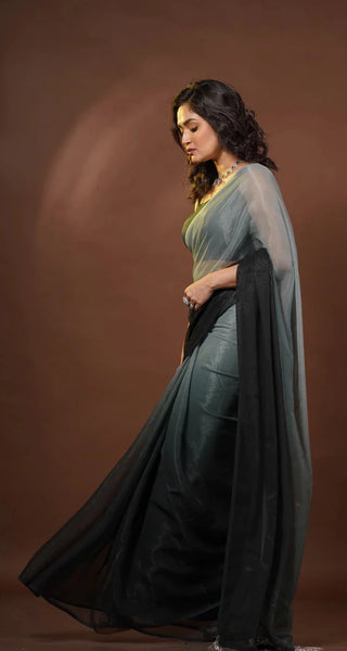 Cloudy Nights Crushed Organza Ombré Saree