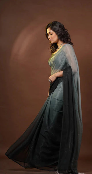 Cloudy Nights Crushed Organza Ombré Saree