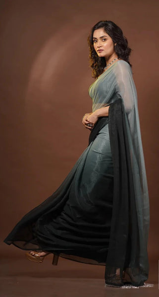 Cloudy Nights Crushed Organza Ombré Saree