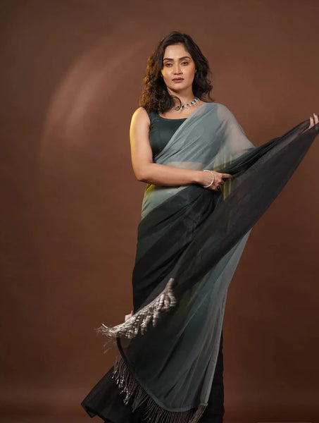 Cloudy Nights Crushed Organza Ombré Saree