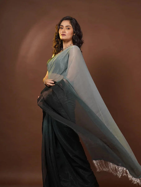 Cloudy Nights Crushed Organza Ombré Saree