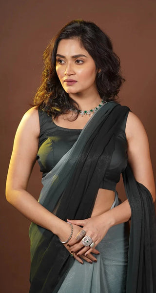 Cloudy Nights Crushed Organza Ombré Saree