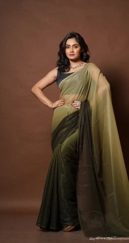 Aam Panna Crushed Organza Ombré Saree