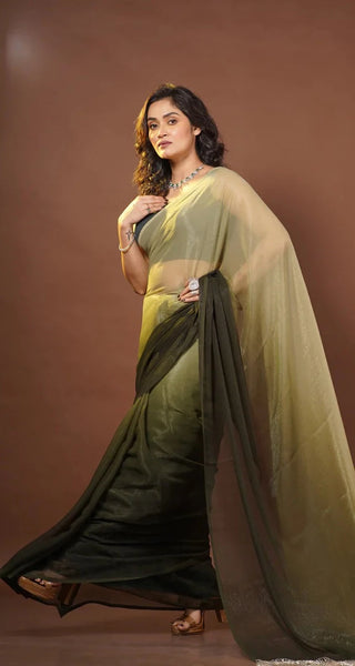 Aam Panna Crushed Organza Ombré Saree