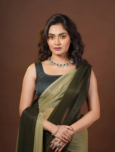 Aam Panna Crushed Organza Ombré Saree