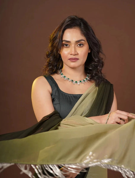 Aam Panna Crushed Organza Ombré Saree