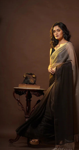 Cafe Americano Crushed Organza Ombré Saree
