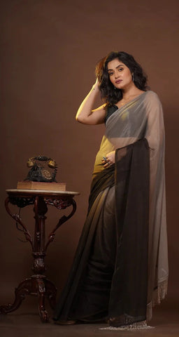 Cafe Americano Crushed Organza Ombré Saree