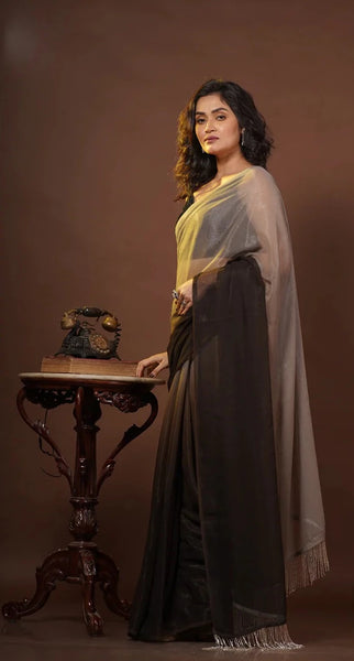 Cafe Americano Crushed Organza Ombré Saree