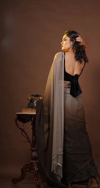 Cafe Americano Crushed Organza Ombré Saree