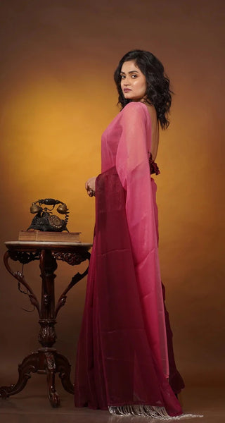 Pink Ombré Crushed Organza Saree