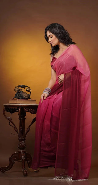 Pink Ombré Crushed Organza Saree