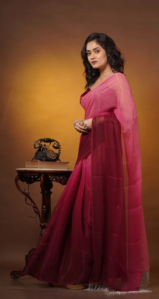 Pink Ombré Crushed Organza Saree