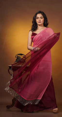 Pink Ombré Crushed Organza Saree